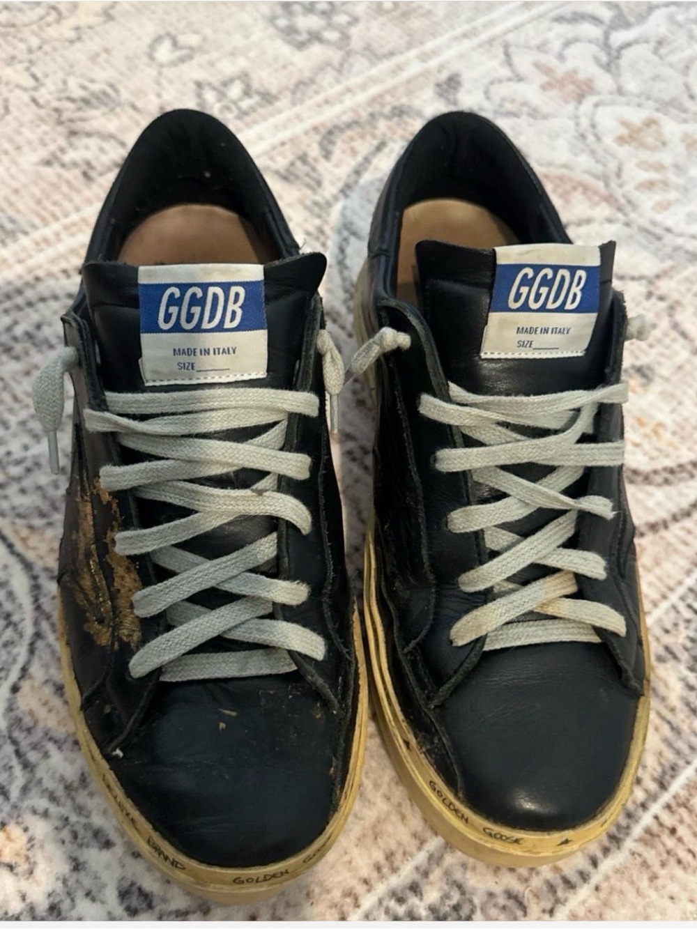 Golden Goose Black Leather Sneakers with Cream Laces